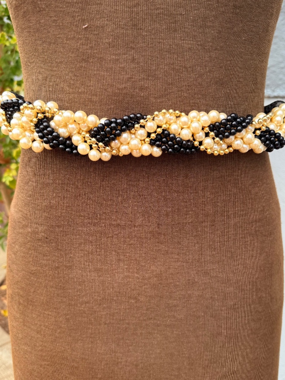 🖤🤍 Vintage Pearl & Beaded Rope Belt